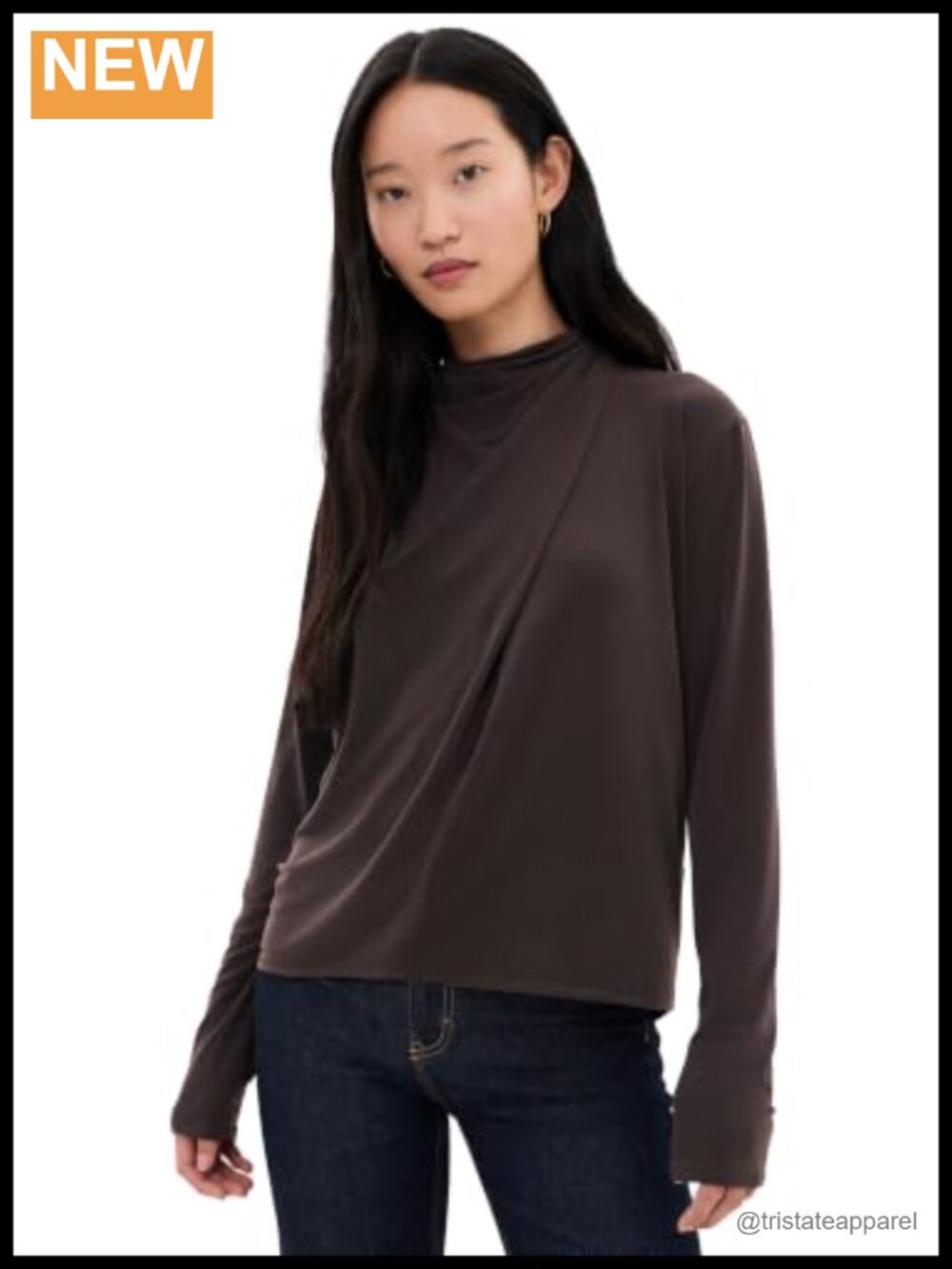 Vince Draped Cowl Neck Blouse Slinky Jersey Long Sleeve